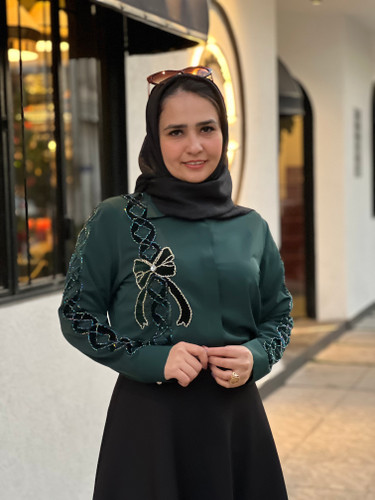 شومیز جواهردوزی سبز زنانه