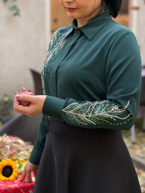 پیراهن سبز زنانه جواهردوزی