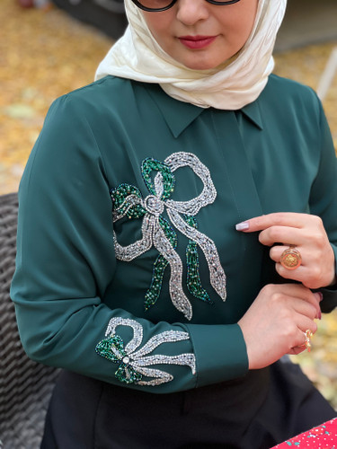 شومیز زنانه سبز پاپیوندار