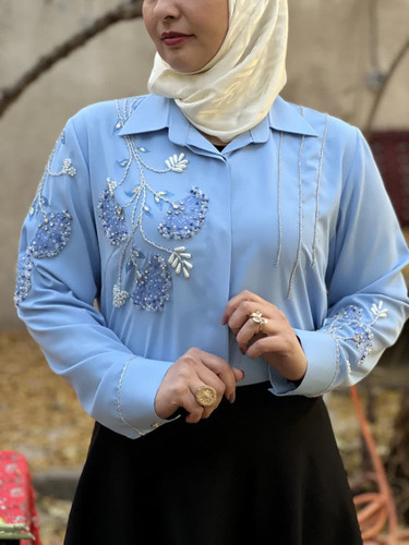 شومیز زنانه جواهردوزی آبی آسمانی