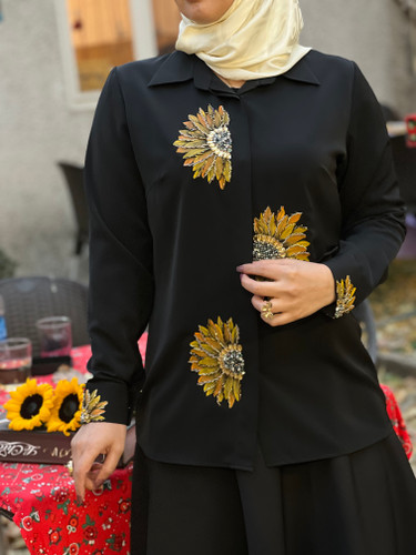 شومیز زنانه مشکی جواهردوزی