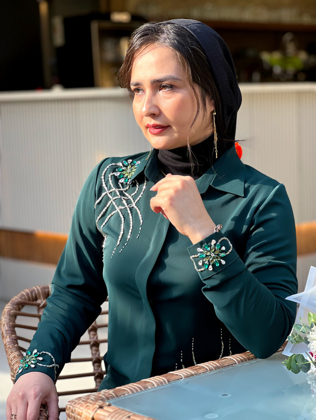 پیراهن سبز جواهردوزی زنانه