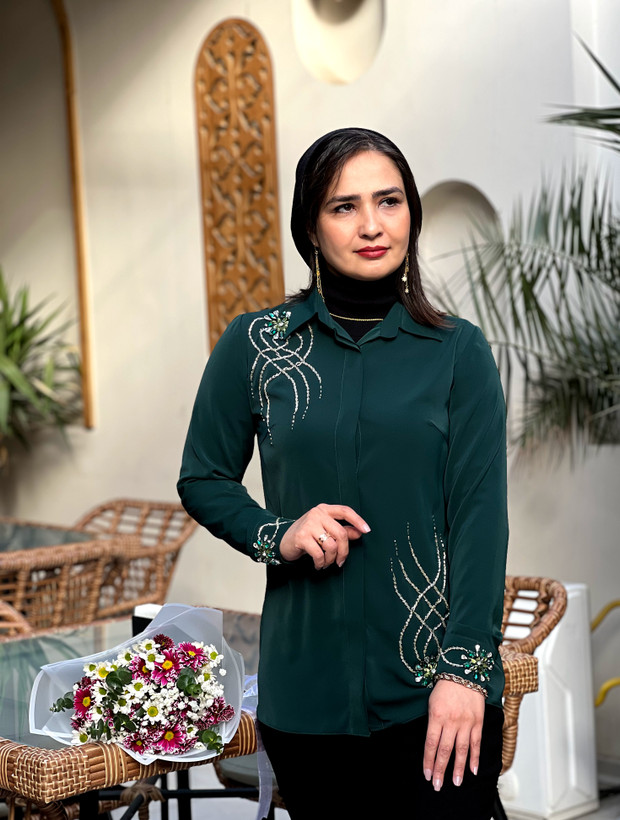 شومیز سبز جواهردوزی