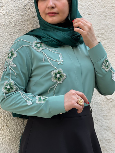 شومیز زنانه جواهردوزی سبز