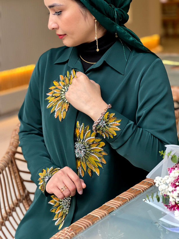 شومیز جواهردوزی سبز زنانه