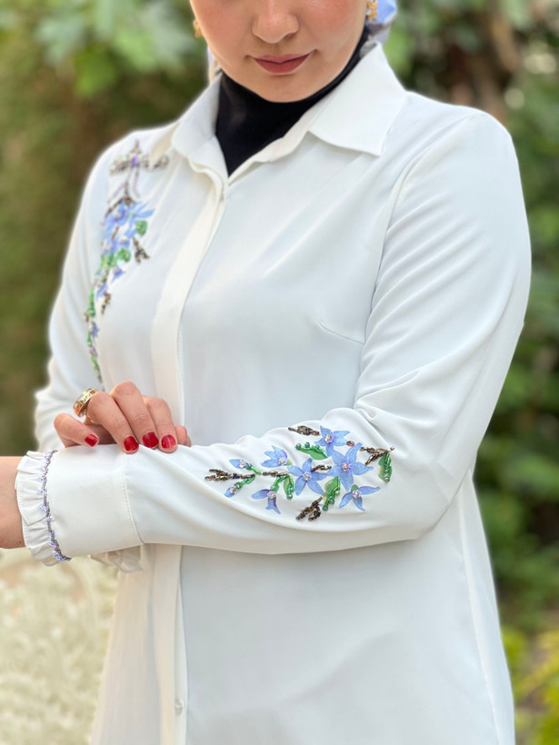 پیراهن زنانه سفید جواهردوزی