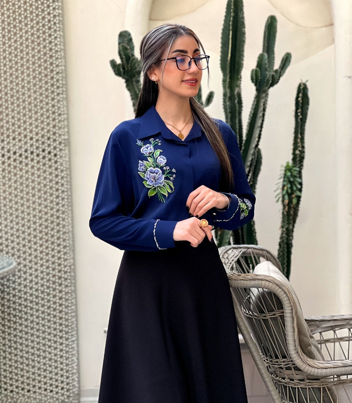 شومیز سرمهای جواهردوزی