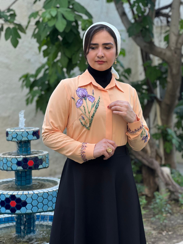 شومیز جواهردوزی زنانه نارنجی گلبهی