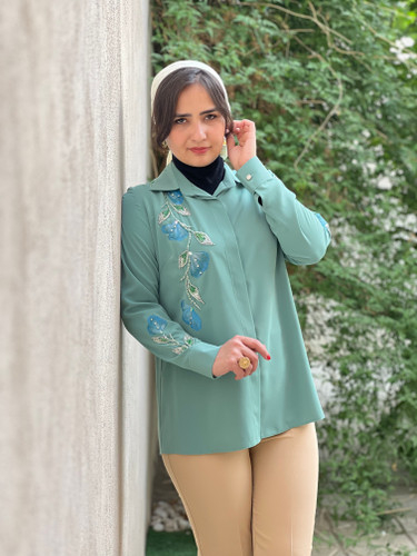 شومیز سبز جواهردوزی زنانه