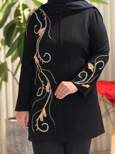 مانتو کوتاه زنانه جواهردوزی مشکی