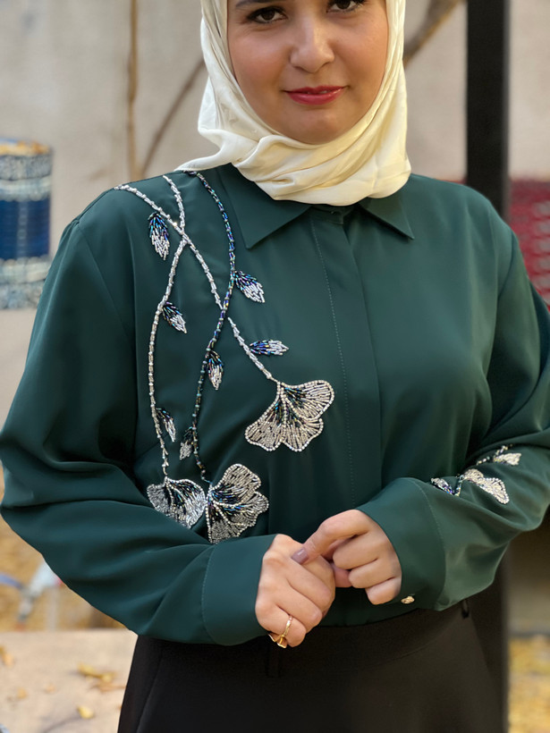 پیراهن زنانه جواهردوزی سبز