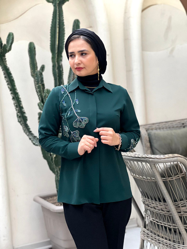 شومیز سبز جواهردوزی زنانه