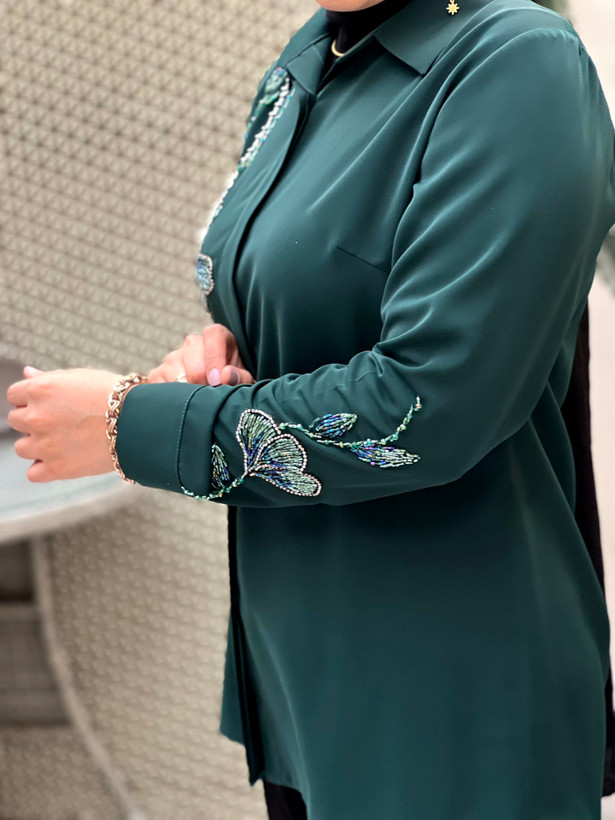 شومیز زنانه جواهردوزی سبز