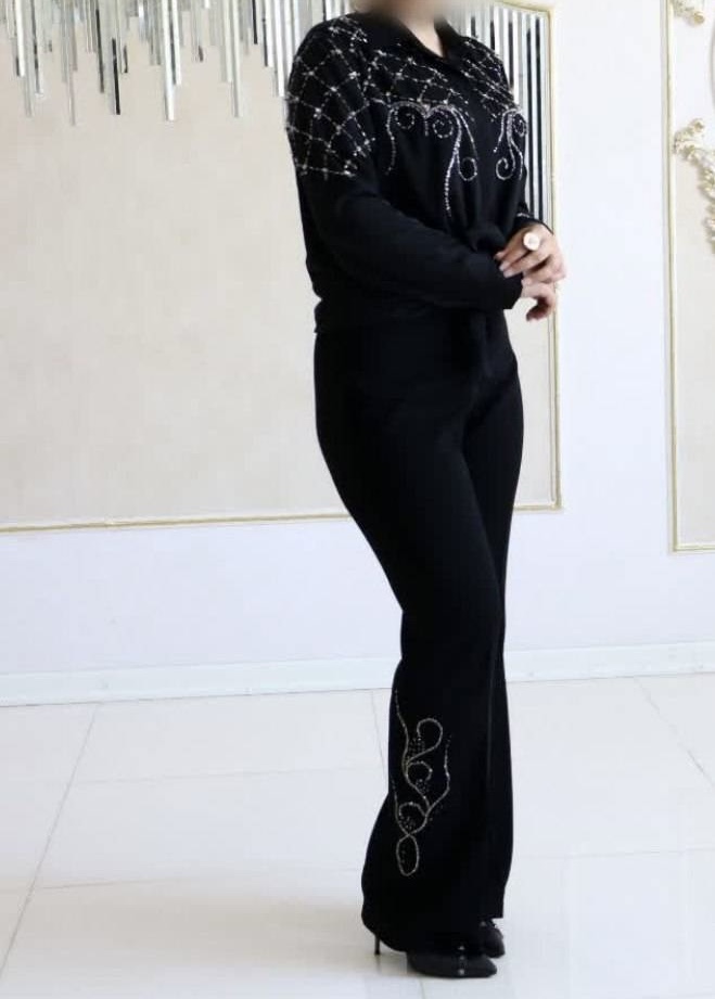 شومیز وشلوار مشکی زنانه جواهردوزی